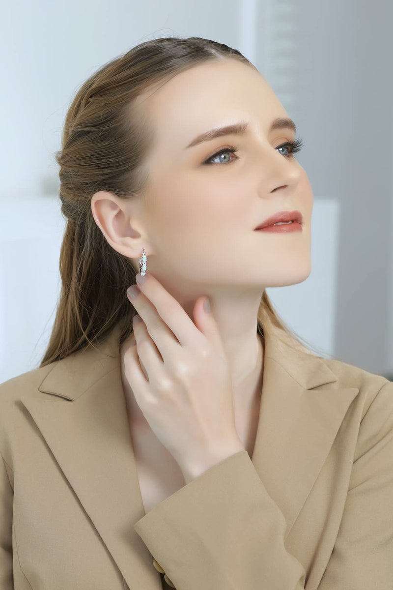 B. BRILLIANT Opal Earrings for Women Sterling Silver Hoops Princess-cut White Topaz & Oval Synthetic White Hoop Earring for Bridesmaids Fashion Trendy - Image 4